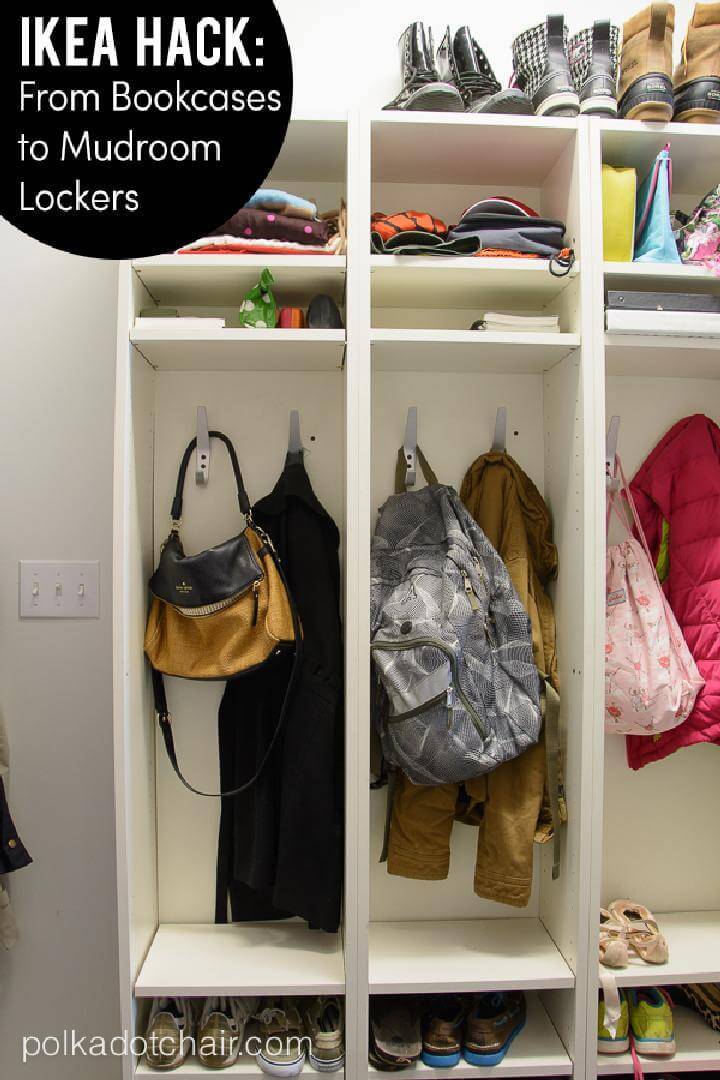 DIY IKEA BILLY Bookcase into Mudroom Lockers