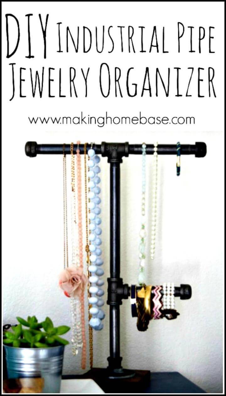 DIY handmade industrial pipe jewelry organizer Mother's Day gift