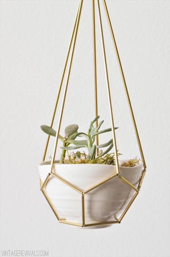 DIY Leather and Brass Teardrop Hanging Succulent