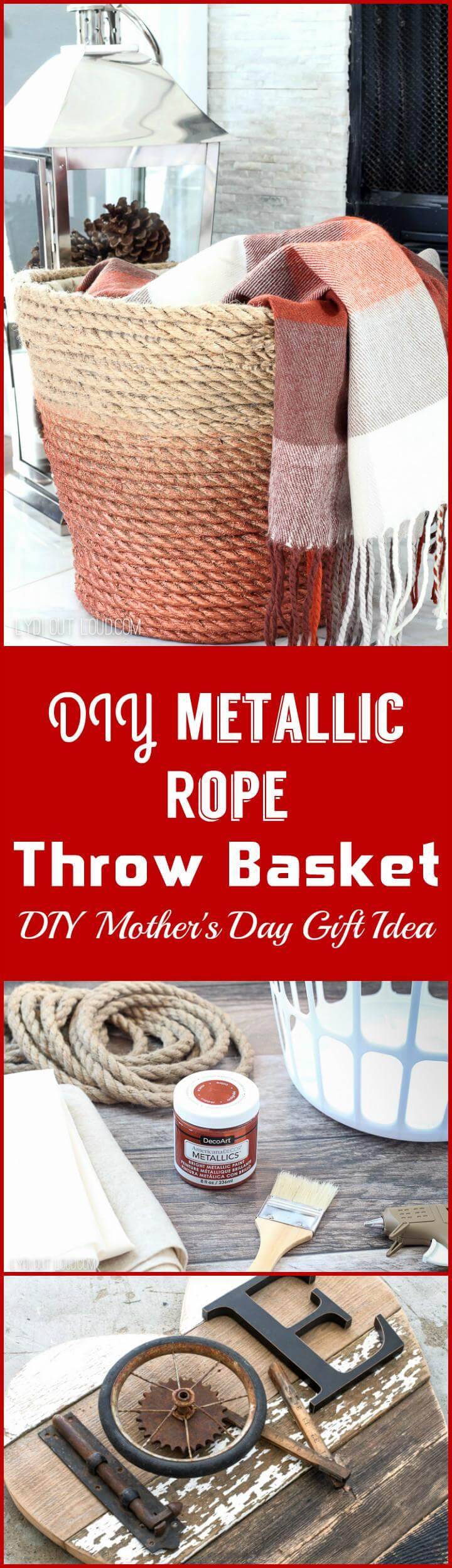 DIY metallic rope throw basket Mother's Day gift idea