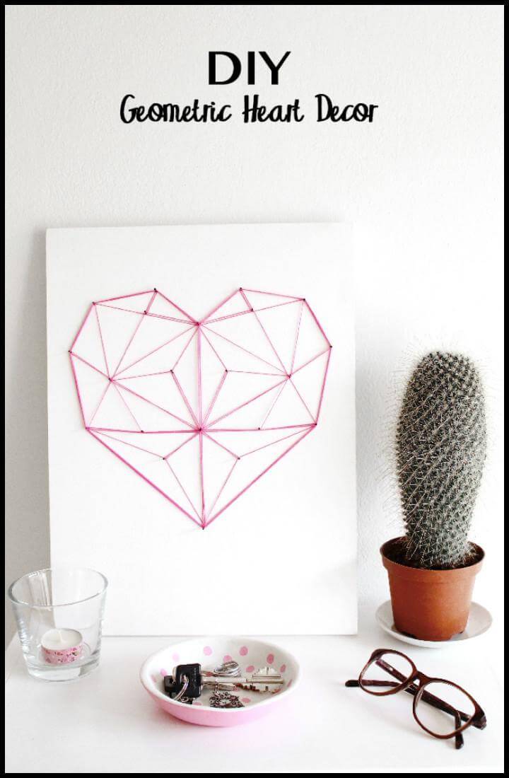 DIY Nail and Yarn Geometric Heart Art