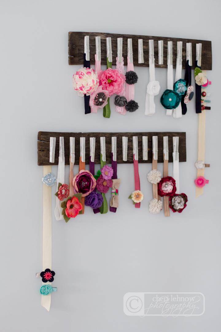 DIY Old Wood and Clothespin Baby Headband Holder