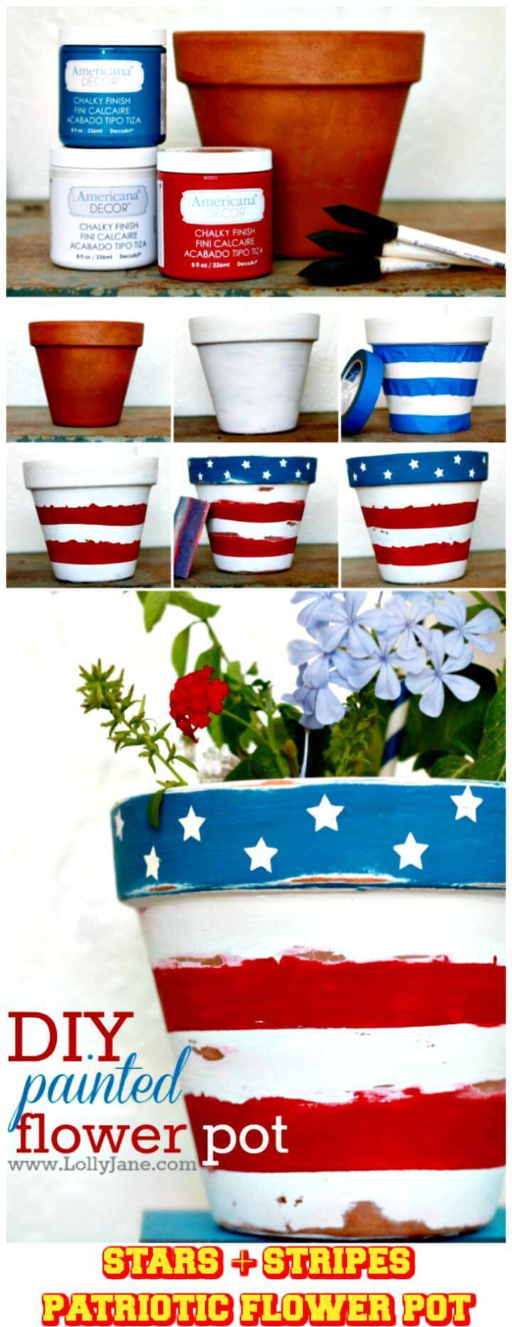 DIY star stripes patriotic flower pots