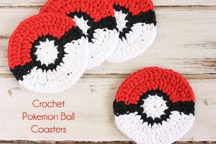 Crochet Free Pokeball Coasters Pattern and Tutorial