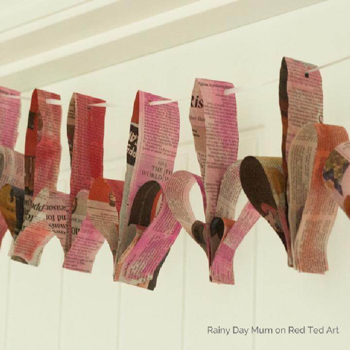 DIY 3D Painted Newspaper Heart Buntings