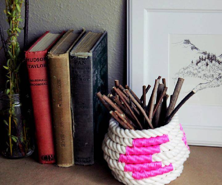 Handmade DIY Easy Color Block Coiled Rope Basket
