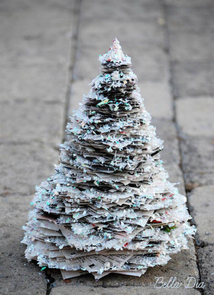 DIY Handcrafted Glittery Newspaper Tree