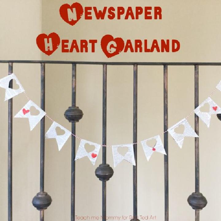 DIY Newspaper Heart Garland