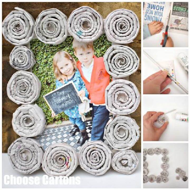 DIY Newspaper Swirls Photo Frames