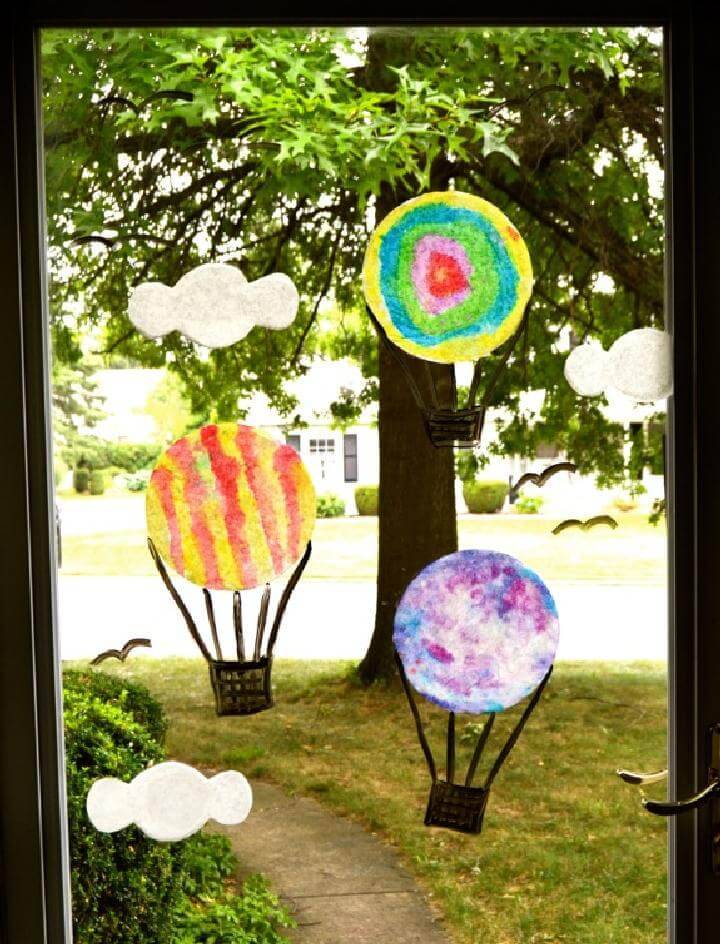 DIY Painted Coffee Filters Window Air Balloon Display