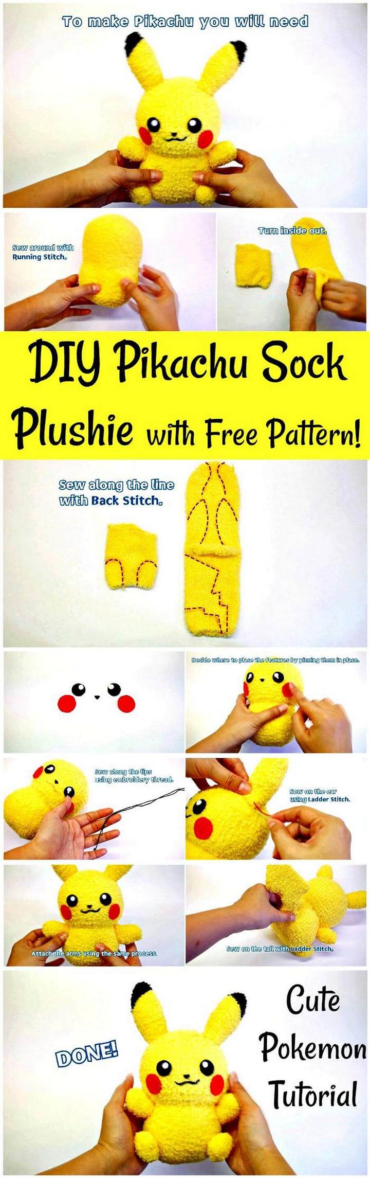 DIY Pikachu Sock Plushie with Free Pattern