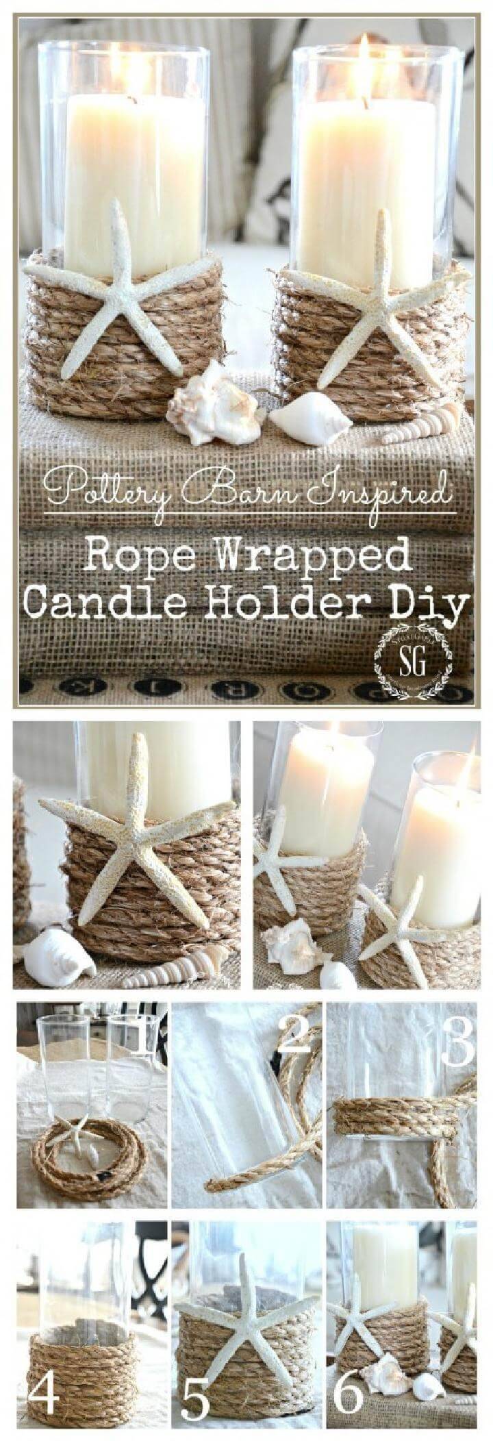 DIY Pottery Barn Inspired Rope Wrapped Candle Holder