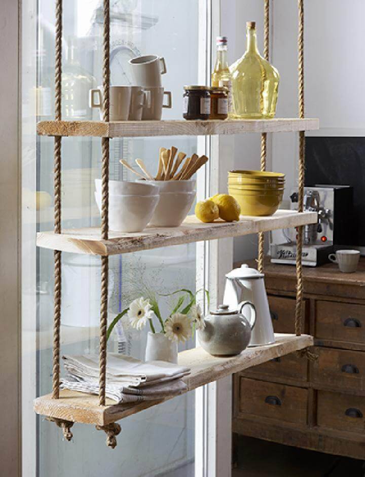 DIY Rope Kitchen Hanging Shelves