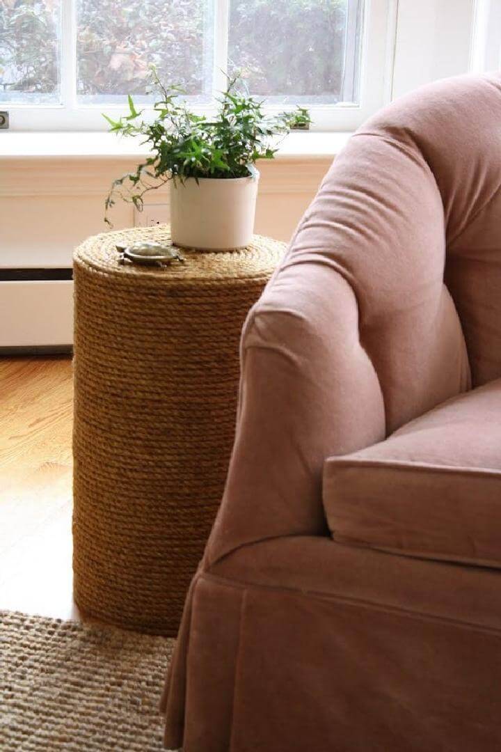 DIY Rope Wrapped Concrete Foaming Tube Side Table