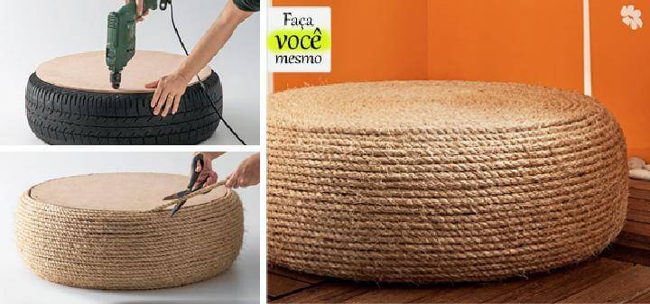 DIY Rope Wrapped Tire Ottoman
