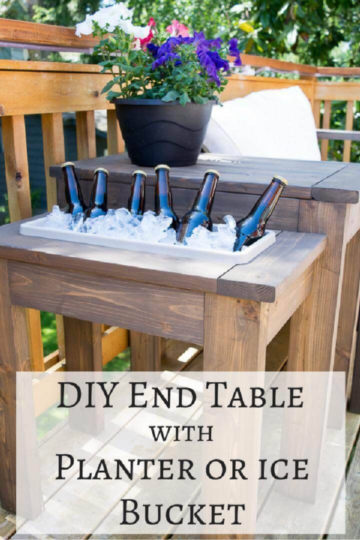 Self-Made Wooden End Table with Built-in Planter or Ice Bucket