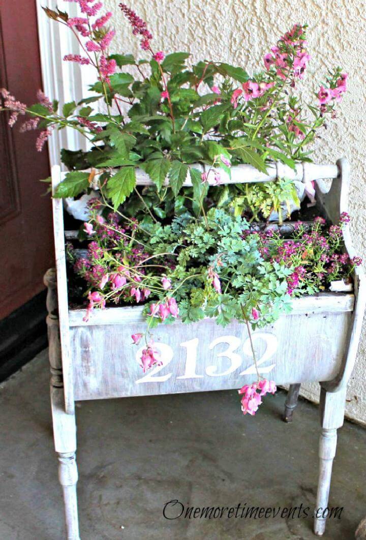 DIY Whitewashed and Stenciled Sewing Cabinet Planter