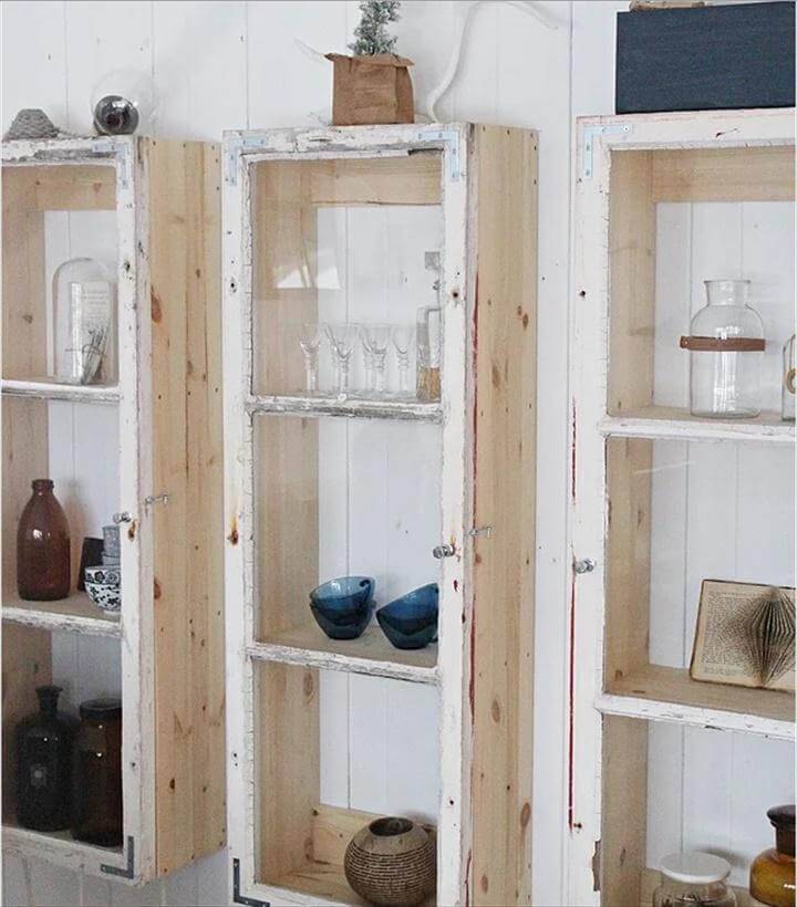 Repurposed Window Cabinet Shelves