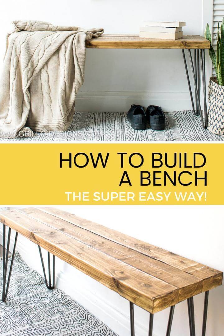 Homemade Wooden Bench with Metal Hairpin Legs