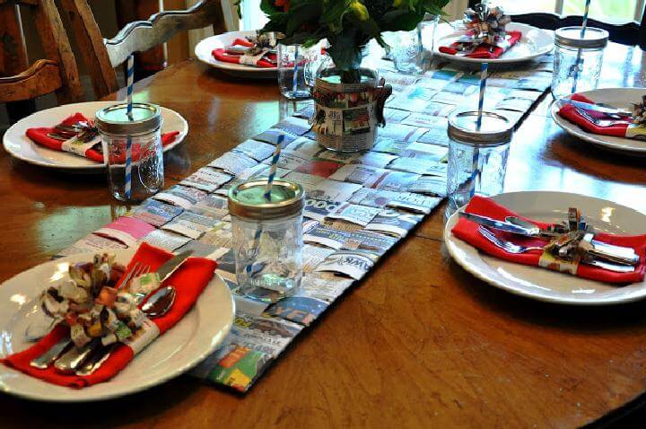 DIY Woven Newspaper Table Runner