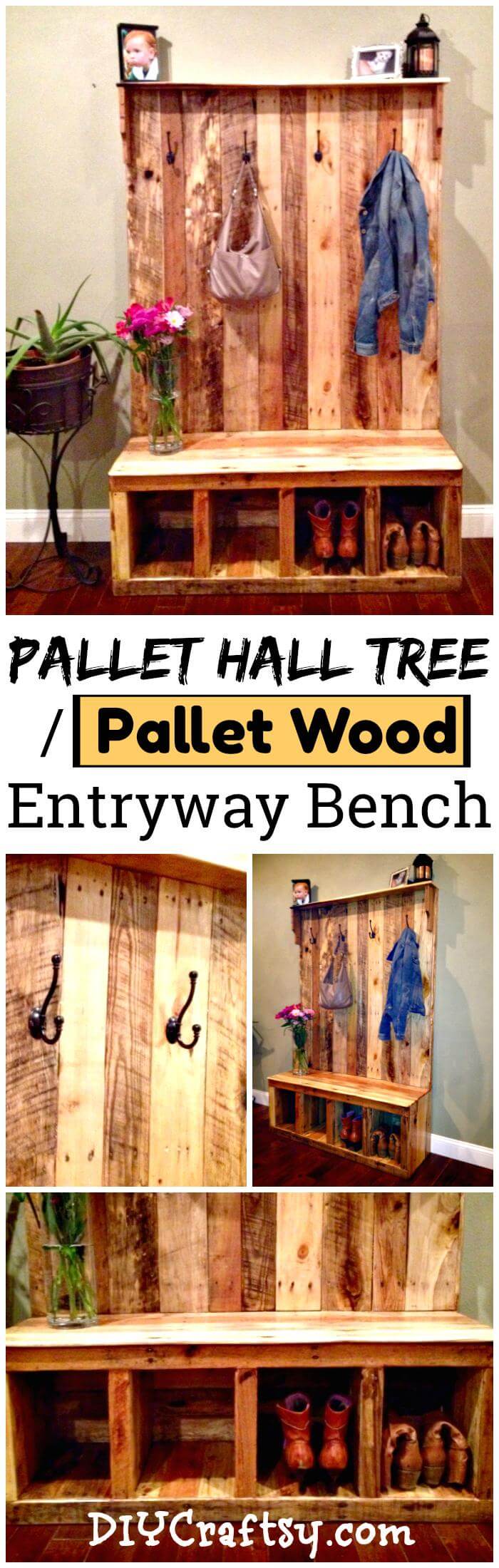 Diy Your Own Pallet Hall Tree Or Pallet Wood Entryway Bench