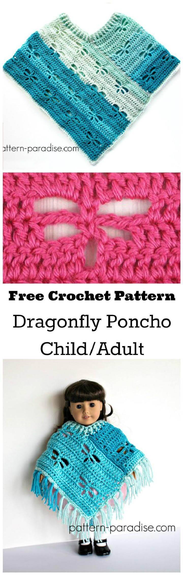 Free Crochet Pattern - Dragonfly Poncho Child-Adult