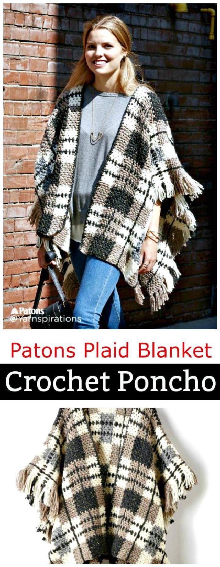 Patons Plaid Blanket Crochet Poncho
