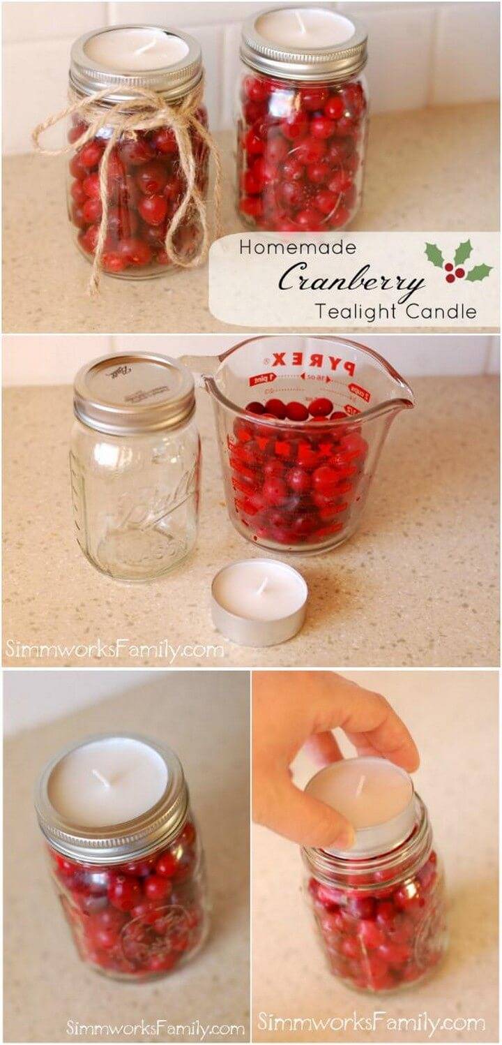 DIY Easy Cranberry Mason Jar Candle Gifts