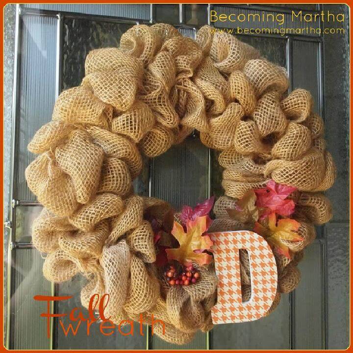 DIY Fall or Autumn Monogram Burlap Wreath