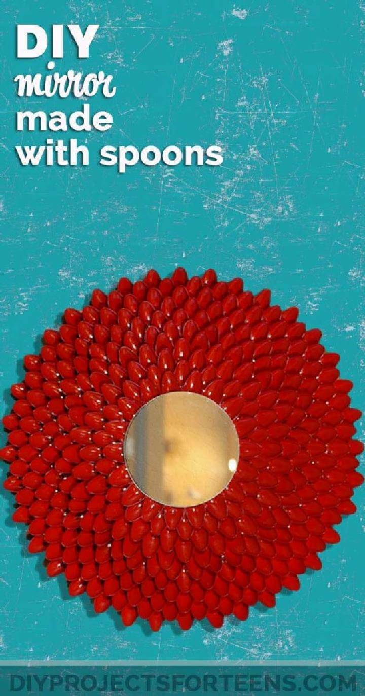 DIY Glam Red Round Plastic Spoon Mirror