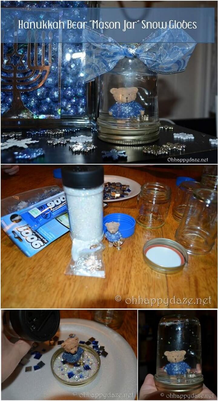 DIY Hanukkah Bear Mason Jar Snow Globe Gift