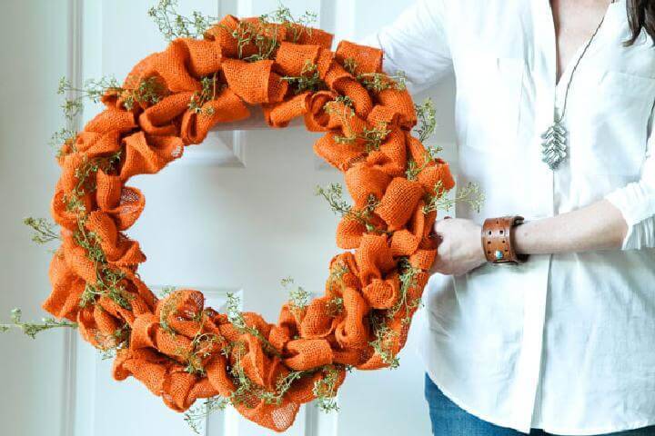 DIY Homemade Burlap Fall or Autumn Wreath