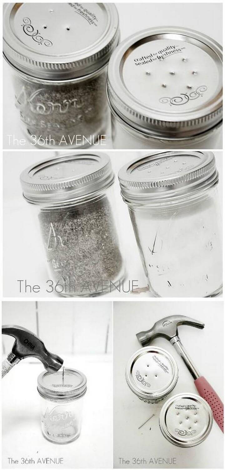 DIY Mason Jar Easy Salt and Pepper Shakers