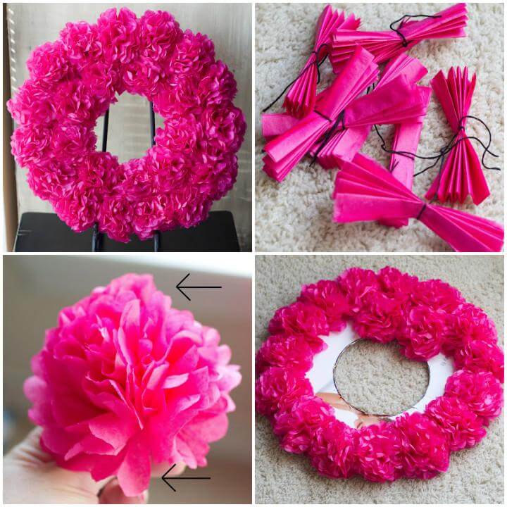 DIY Wreath Projects 50 Easy DIY Wreath Ideas DIY Crafts   DIY Pink Paper Flower Wreath 