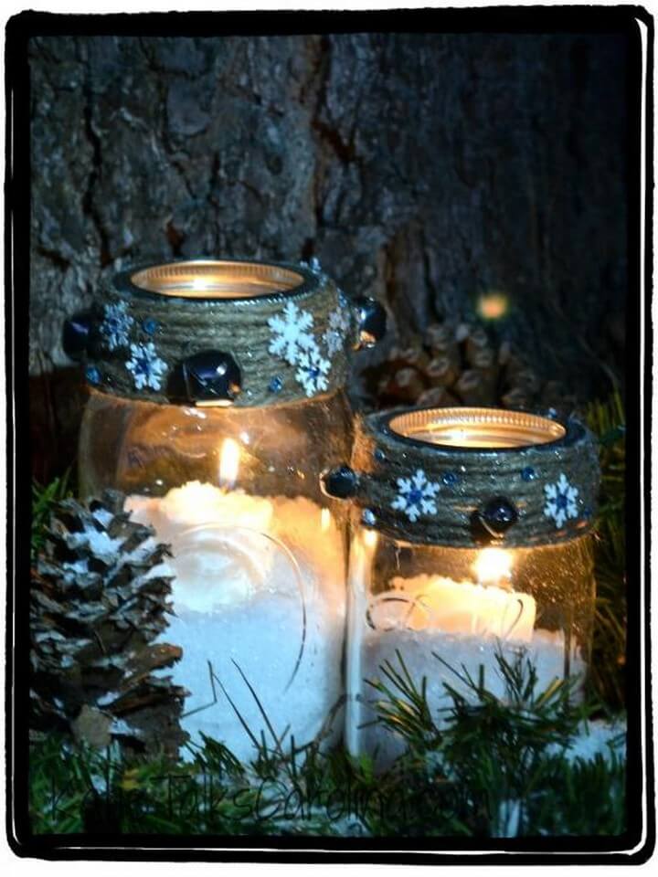 DIY Snowy Mason Jar Winter Candle Gift