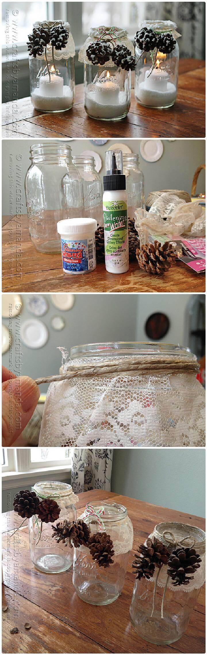 DIY Snowy Pinecone Candle Jar - Mason Jar Winter Luminaries