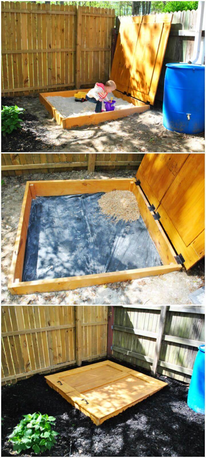 DIY Solid Wooden Sandbox with Hinged Lid
