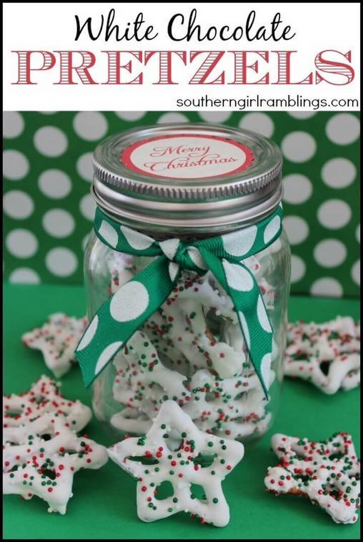 DIY White Chocolate Pretzel in Mason Jar Gift