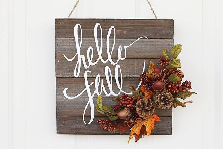 DIY Wooden Board Hello Fall Door Hanger