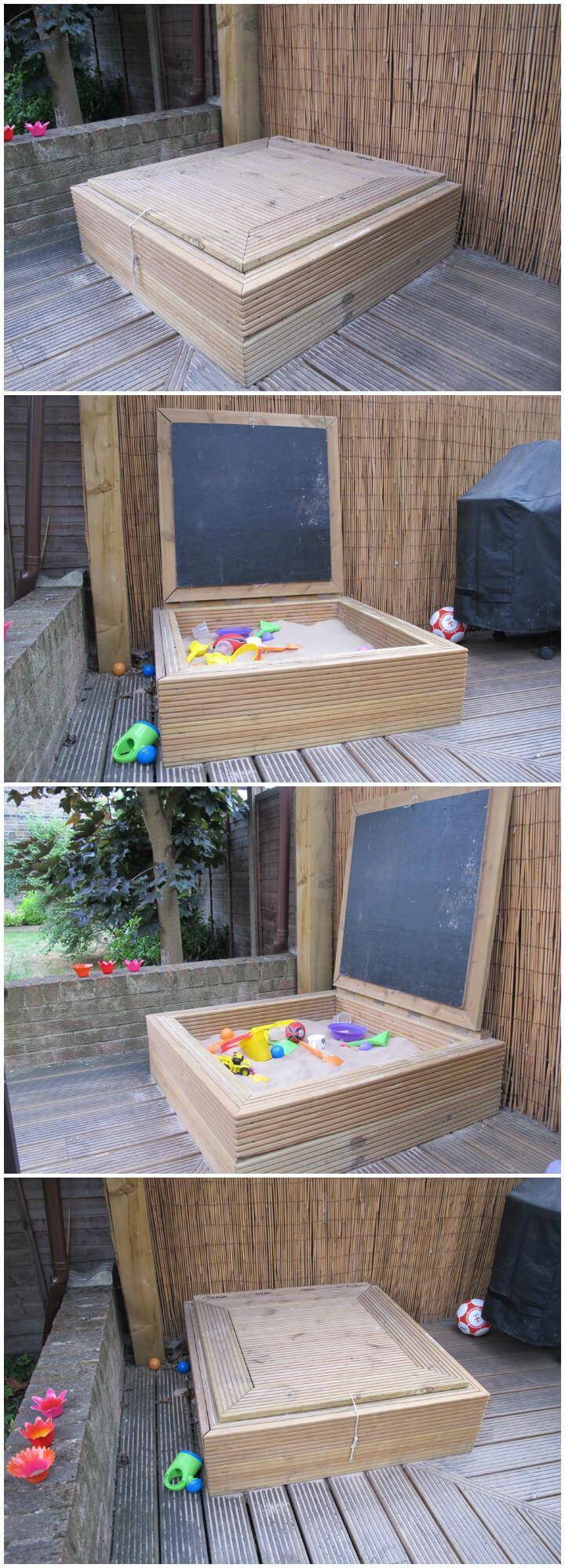 DIY Wooden Sandbox with Integrated Chalkboard in the Lid