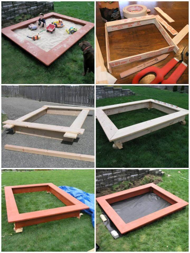 DIY Wooden Sandbox with Seats - Free Plans
