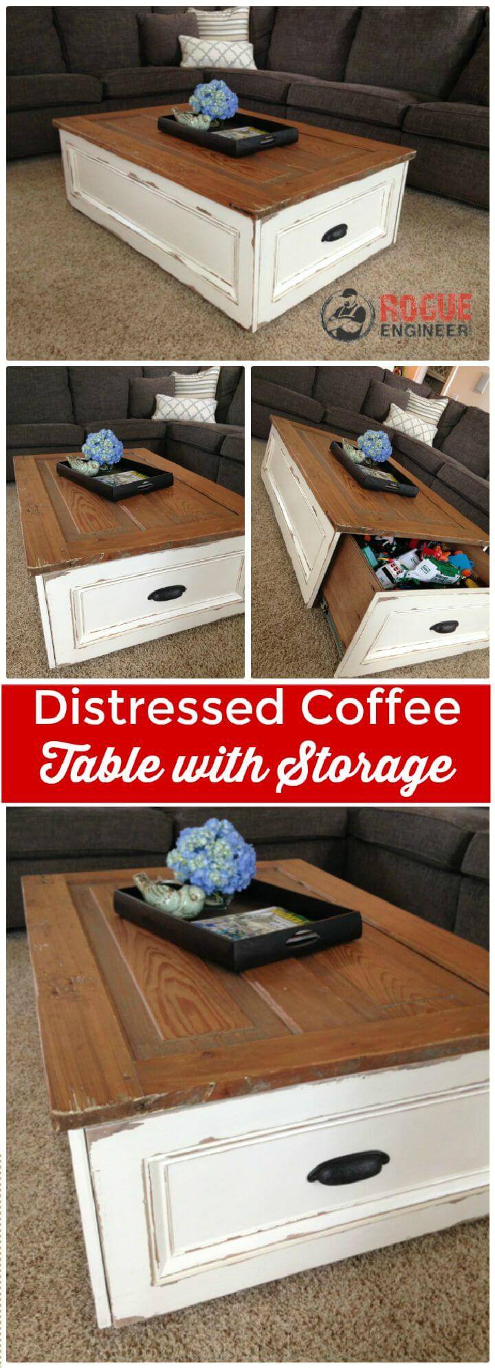 DIY Distressed Coffee Table with Storage