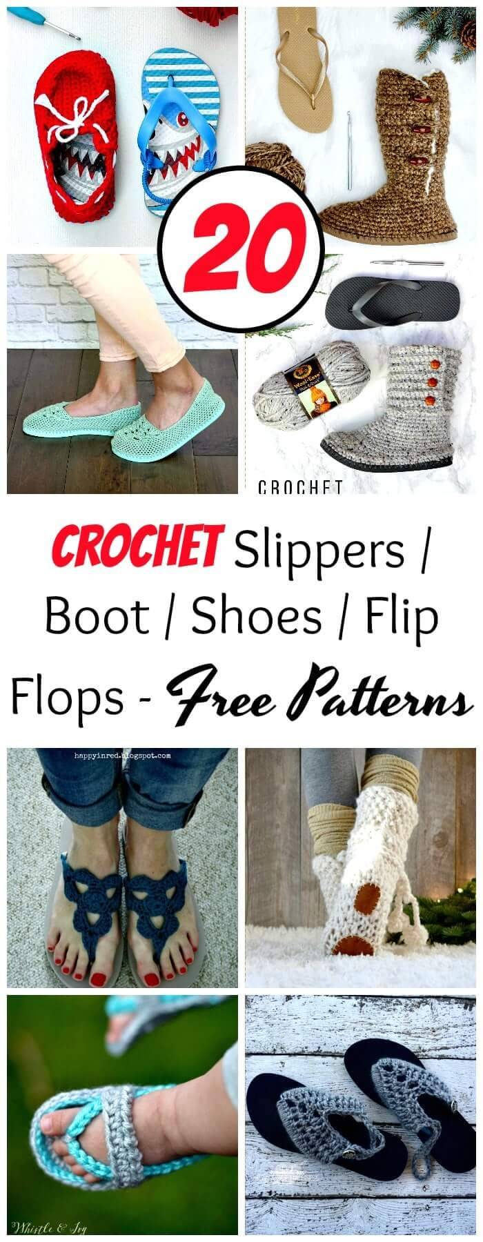 Crochet Slippers - Boot - Shoes - Flip Flops - Free Crochet Patterns