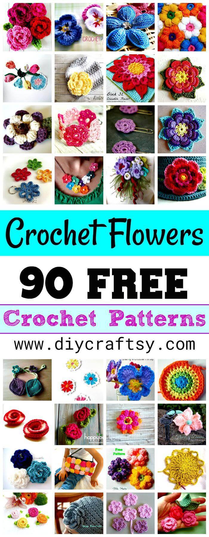 Crochet Flowers - 90+ FREE Crochet Flower Patterns - Crochet Flower Pattern, DIY Flowers, DIY Crafts