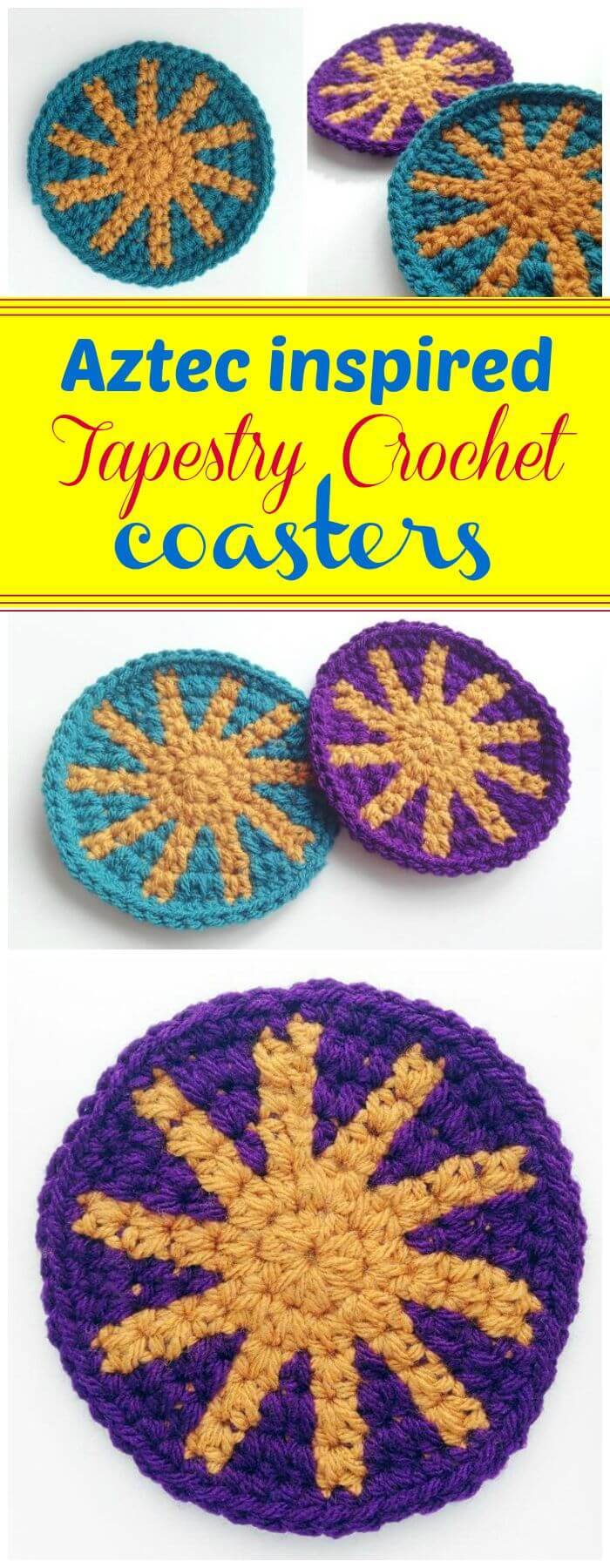 DIY Aztec Inspired Tapestry Crochet Coasters, crochet coasters tutorials! Crochet coaster patterns for beginners!