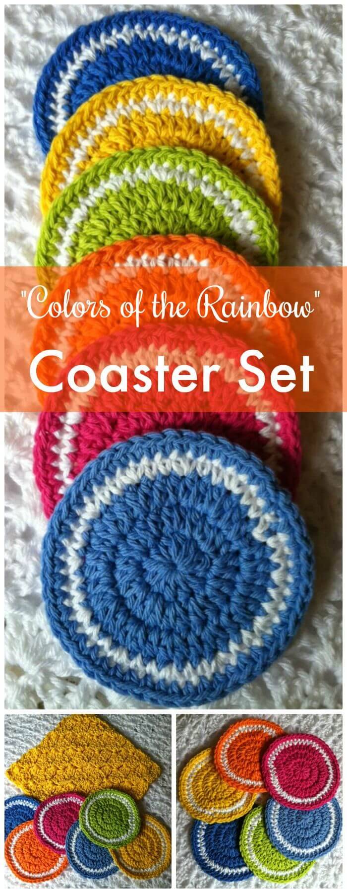 DIY Colors of the Rainbow Coaster Set Set of 6 Crochet Coasters, Quick and easy crochet coasters with complete free patterns!