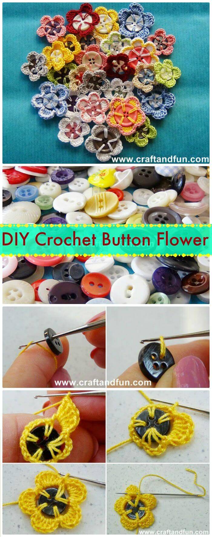 DIY Crochet Button Flower-Free Crochet Pattern, Easy crochet flower tutorials step-by-step! Easy crochet flower patterns!