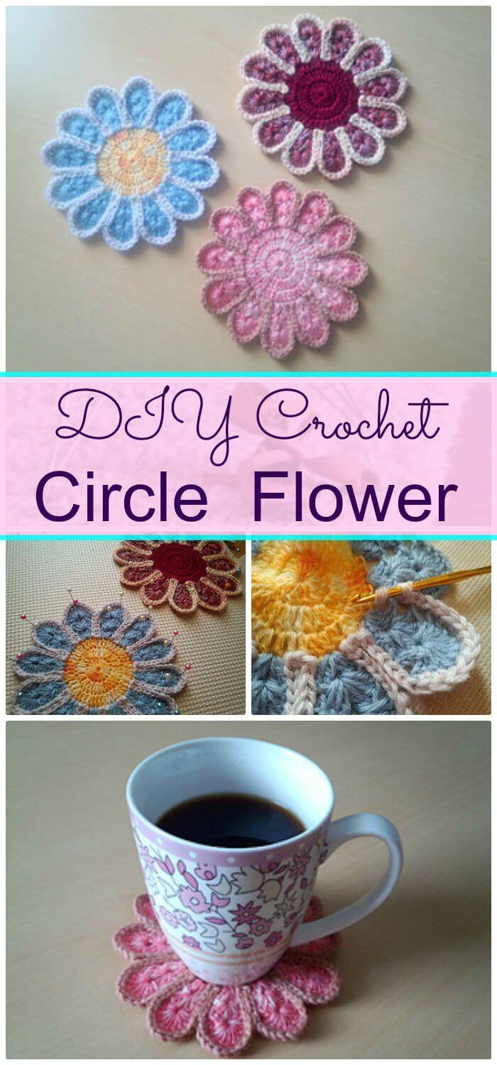 DIY Crochet Circle Flower, Free Crochet Flower Circle Coaster Free Patterns!