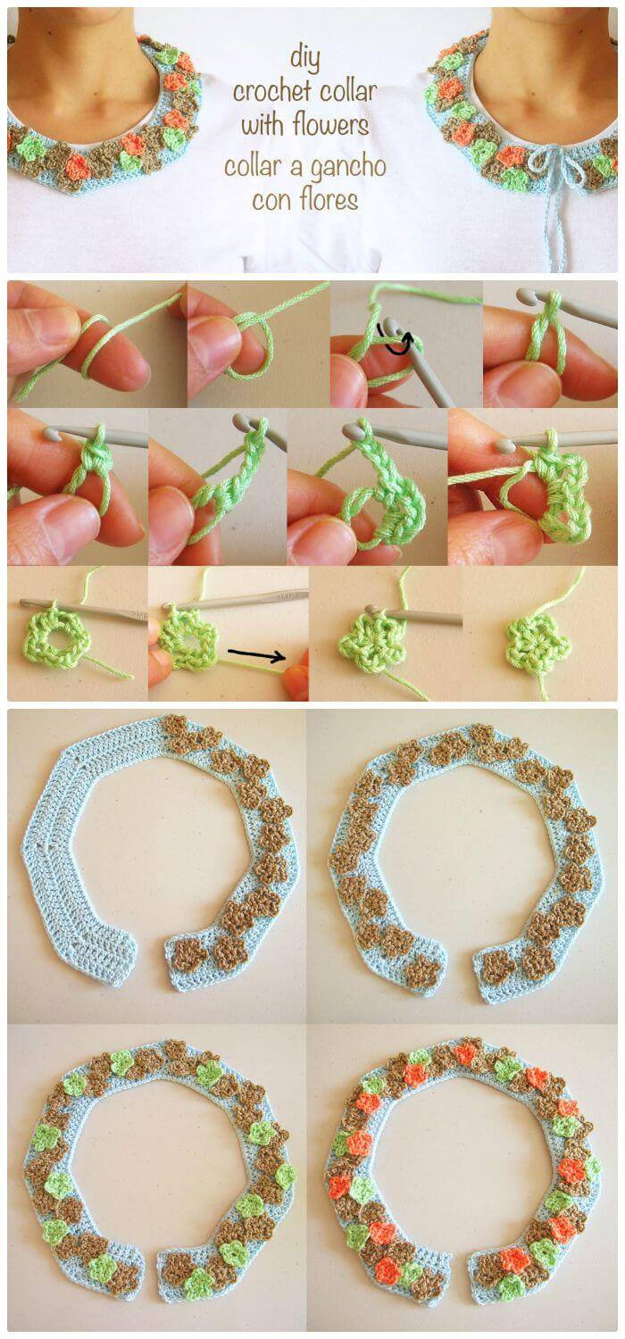 DIY Crochet Collar With Flowers-Free Crochet Pattern, Easy crochet flower tutorials for beginners!
