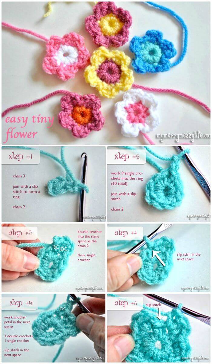DIY Crochet Easy Tiny Flower Free Crochet Pattern, Free fast easy crochet patterns for beautiful flowers! Crochet free flower patterns!